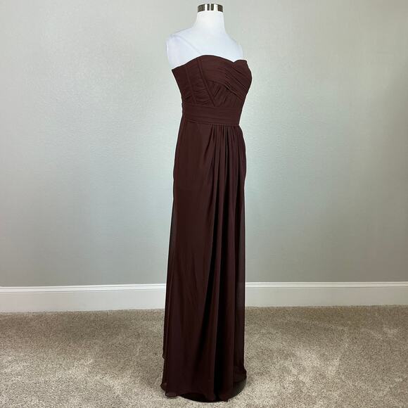 Monique Lhuillier Chiffon Strapless Long A-Line Evening Gown Brown Size 10 Dress - Picture 3 of 10